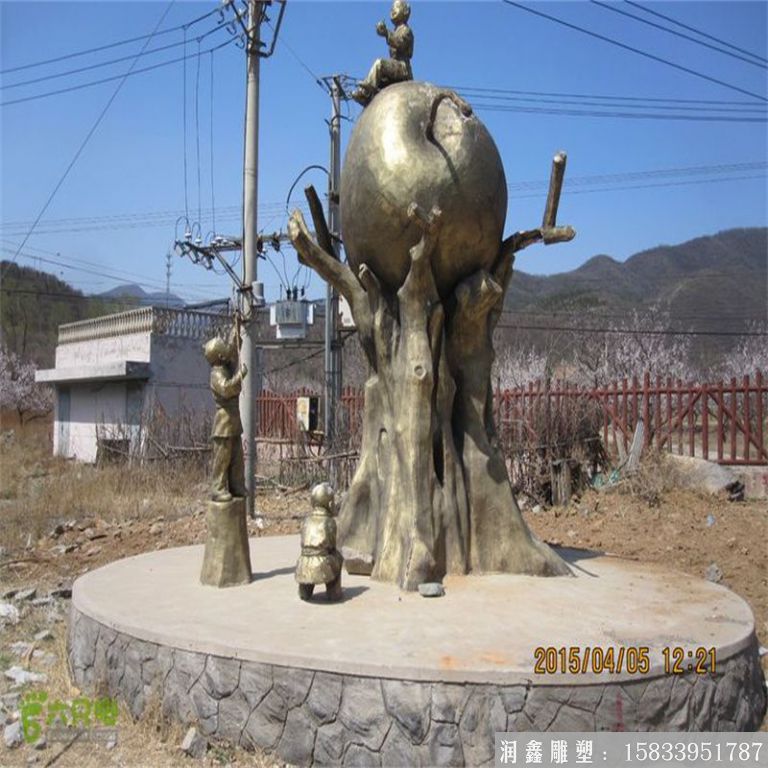 蘋果園雕塑 仿銅雕塑 小孩摘蘋果雕塑